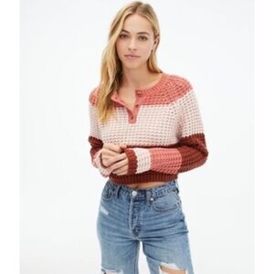 NWT AEROPOSTALE Color Block Stripe Henley Cropped Sweater Size XS, Fall School